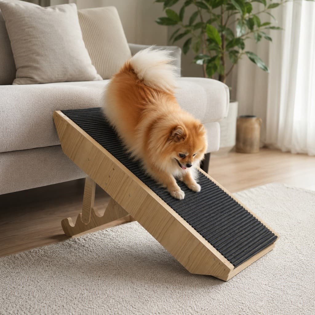 Rampa Pet Regulável de Madeira para Cães e Gatos Antiderrapante Dobrável Cama Sofá Cachorros