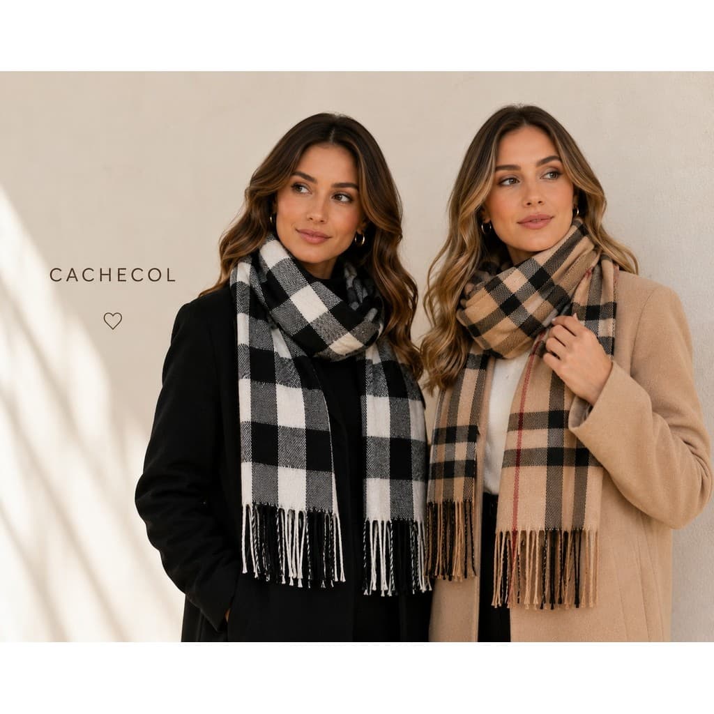 Cachecol Xadrez Feminino Lenço Pashmina Echarpe Unissex Para Frio Outono Inverno