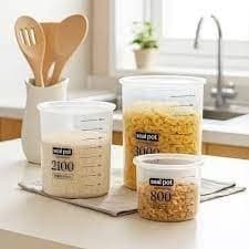 Kit 4 Potes Plástico Organização Mantimentos Alimentos Cozinha Armário Geladeira Tampa
