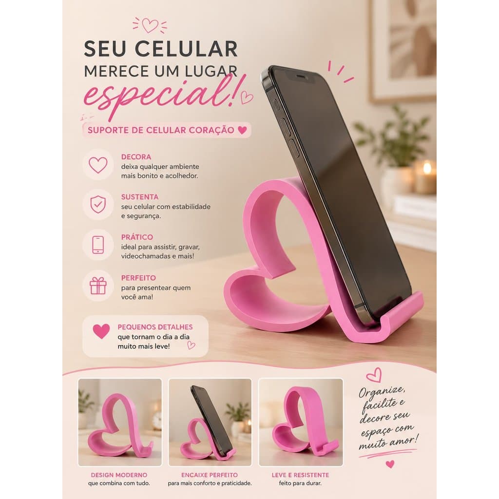 Suporte De Celular Coração Mesa Decoração Presente Organize seu Dispositivo com  ElegânciA