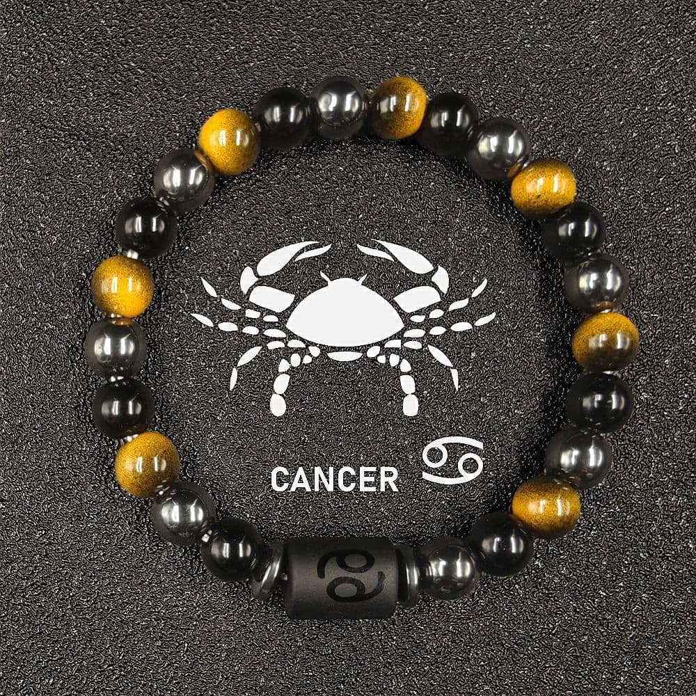 [Estoque pronto] Pulseira 12 constelações exclusiva pedra olho de tigre contas espaçadoras de pedra biliar preta homens