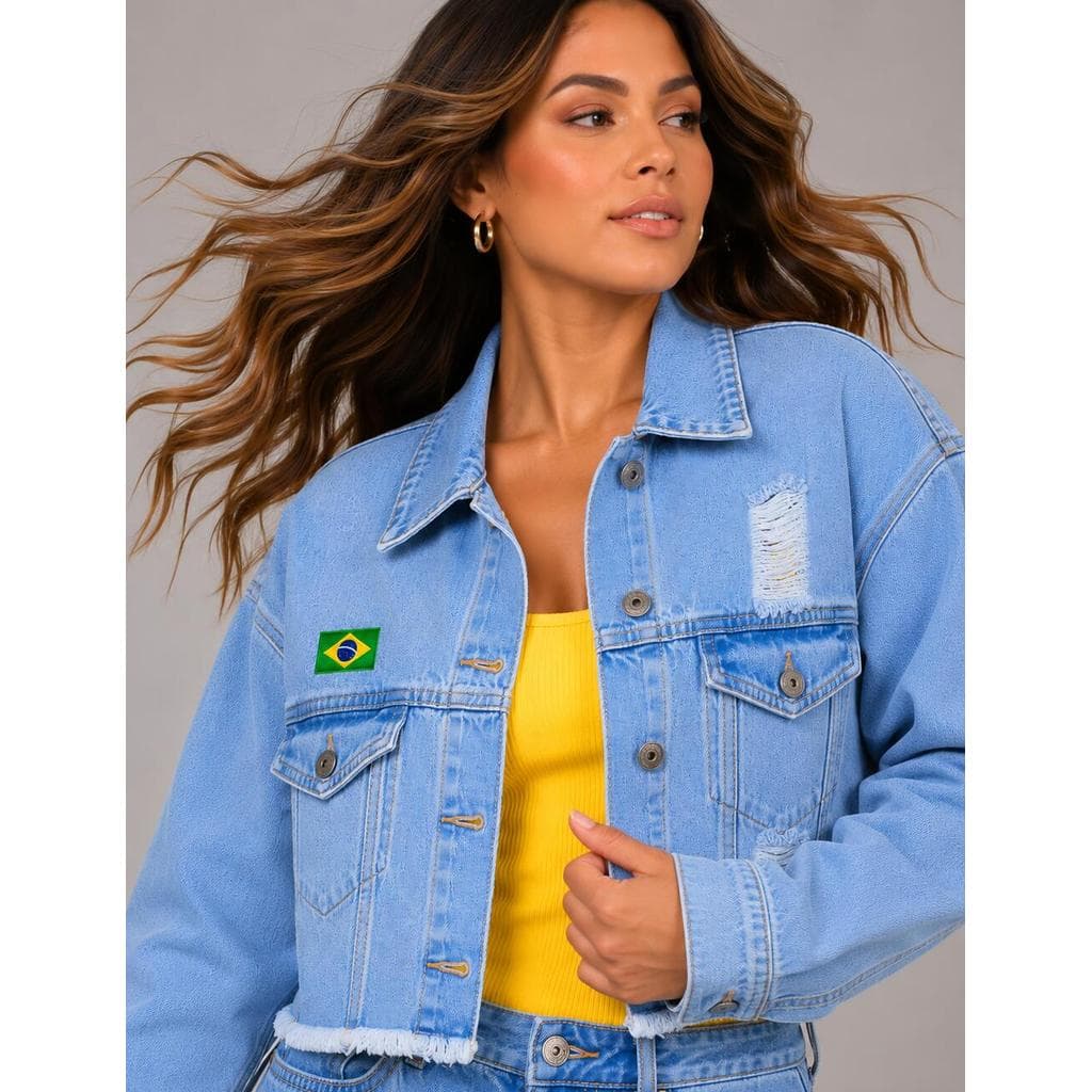 Jaqueta Jeans Cropped Brasil Salvatore