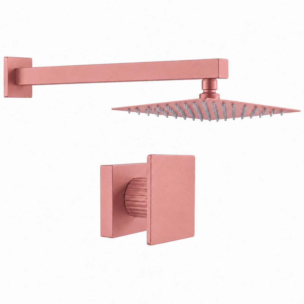 Kit Ducha Quadrada 20x20 Slim Ultra Fina + 1 Acabamento para Registro base deca Cogumelo Até 1'' Pol Rose-Gold Fosco