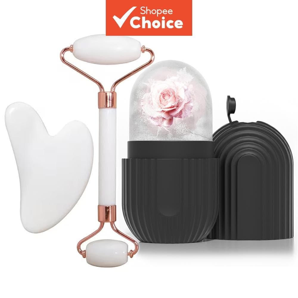 Rolo De Gelo Facial E Kit Gua Sha 3 Unidades-Massageador De Levantamento De Contorno , Molde De Cubo , Cuidados De Belez