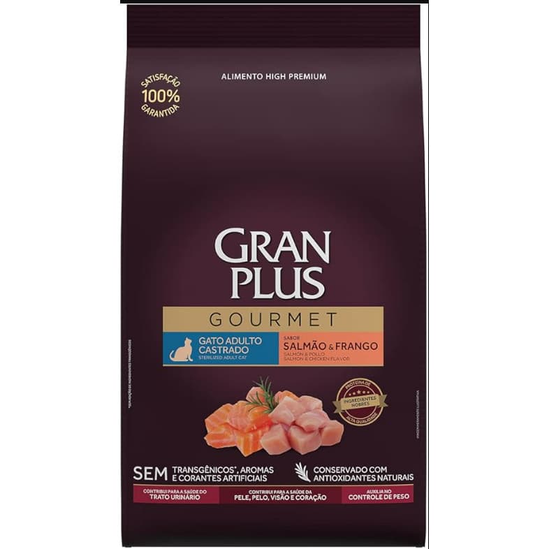 Ração 10,1Kg GranPlus Gourmet Para Gatos Castrados Sabor Salmão e Frango
