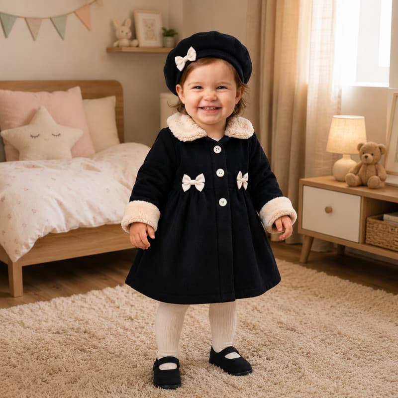 Sobretudo Bebê Soft com Boina Conjunto Menina Outono Inverno