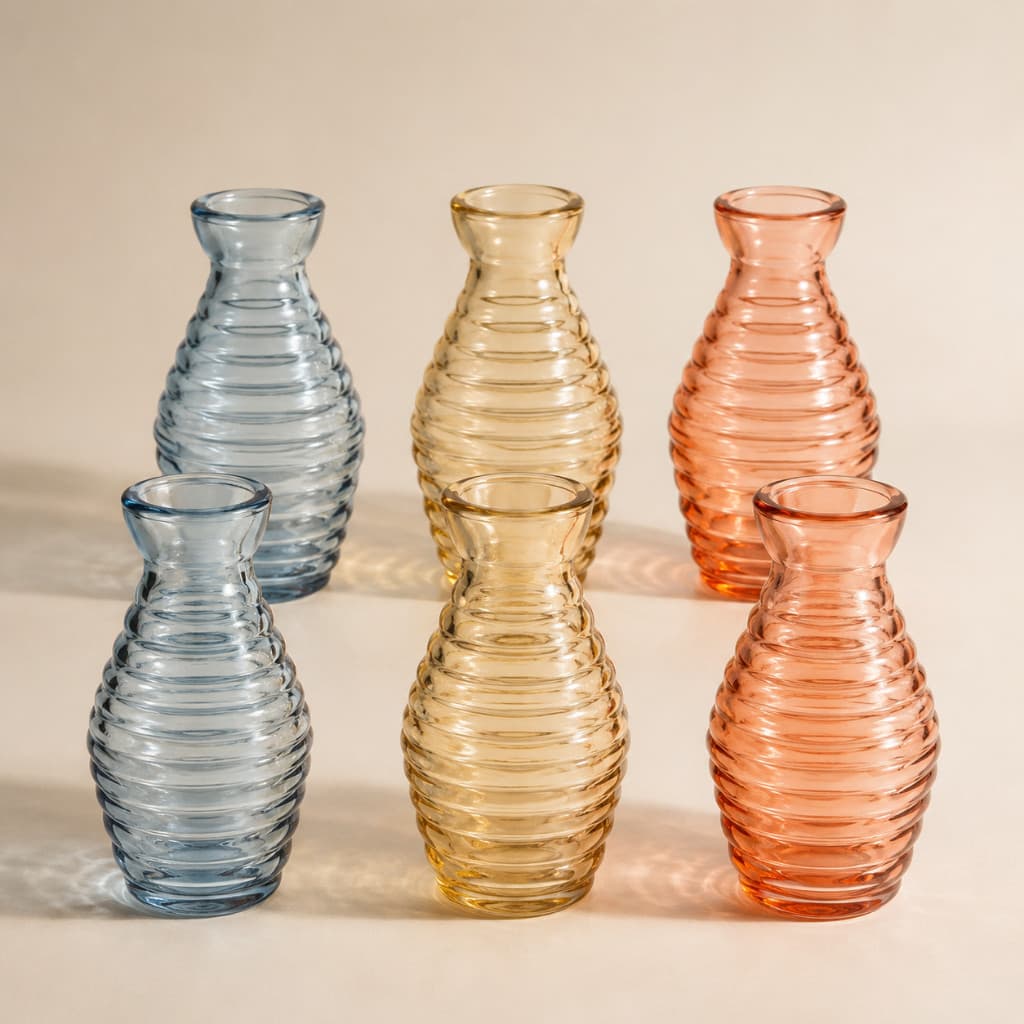 Kit 6 Mini Vasinhos De Vidro 11cm Coloridos Para Decoração