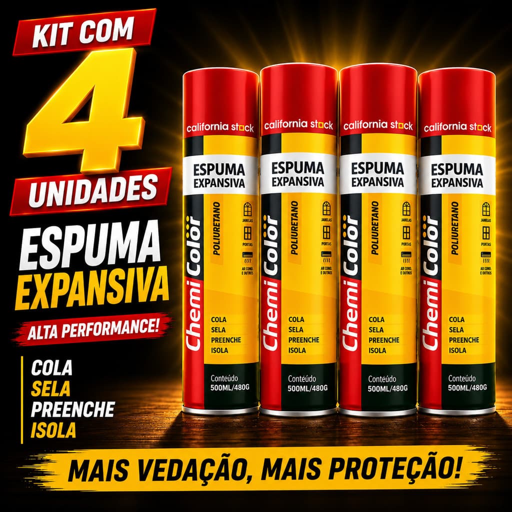Kit Com 4 Espuma Expansiva Chemicolor 500ml PU Vedação Isolamento espuma para vedação, espuma expansiva portas e janelas
