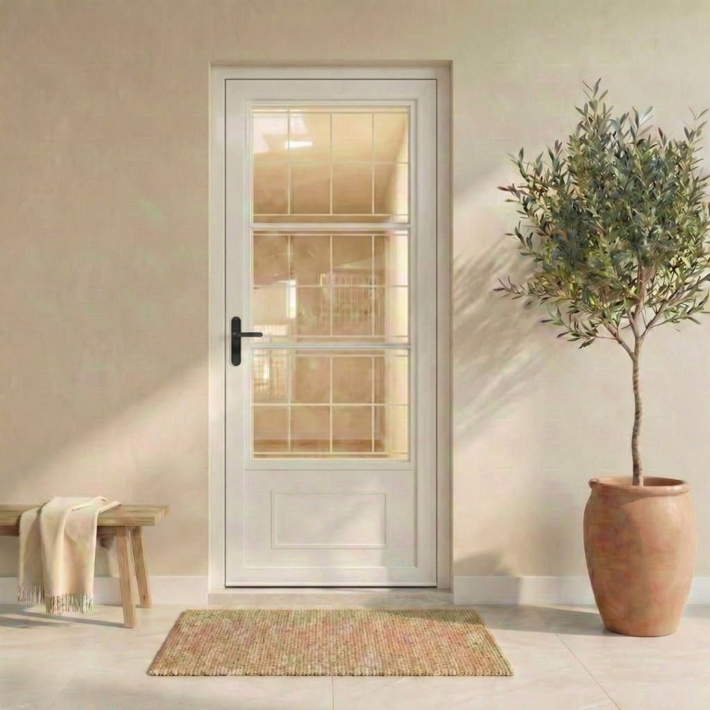 Porta de Aço Postigo 215x85cm com Grade Quadrada Minas Sul MGM Abertura Direita Branco Direita