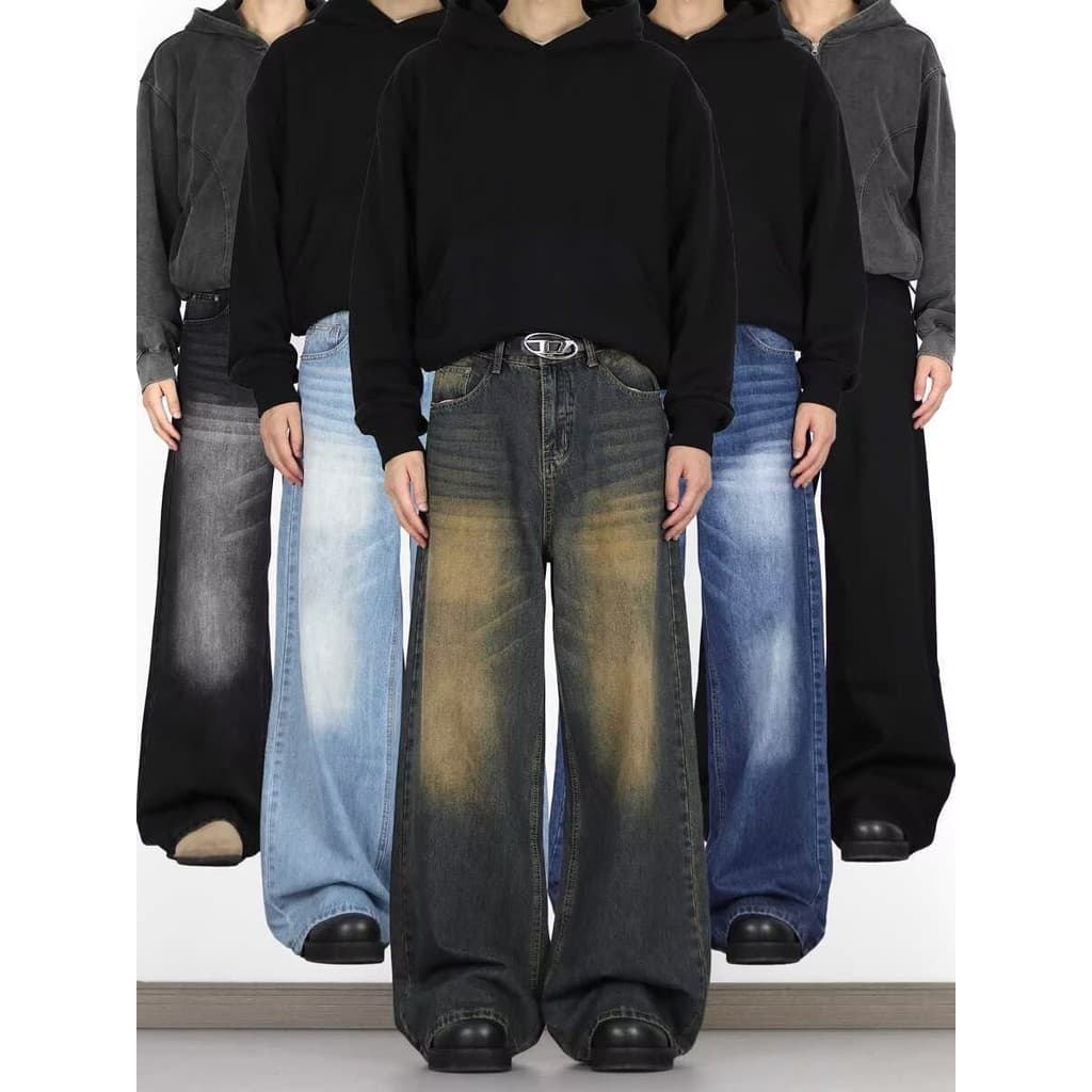 Calça jeans Folgada Retrô Perna Larga fashion plus size