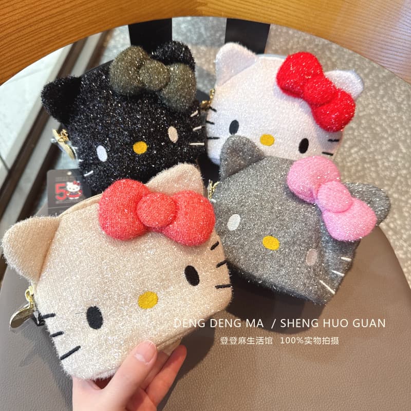Coreano nicho kitty gato arco 50o aniversário brilhante saco de armazenamento saco de cosméticos saco de embreagem
