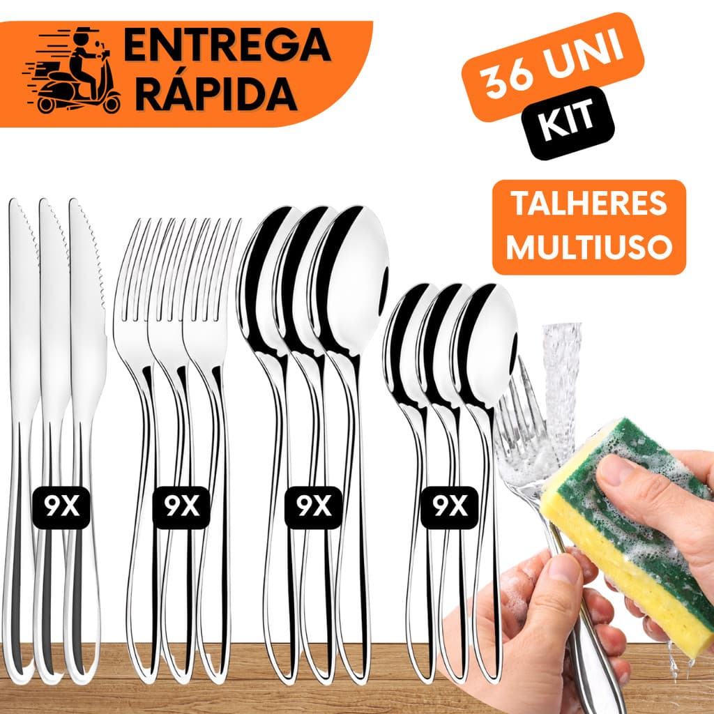 FAQUEIRO 36 PÇS PARA COZINHA 6 FACA 6 GARFO 6 COLHER DE CHÁ 6 E SOBREMESA PARA CHÁ ALMOÇO JANTAR