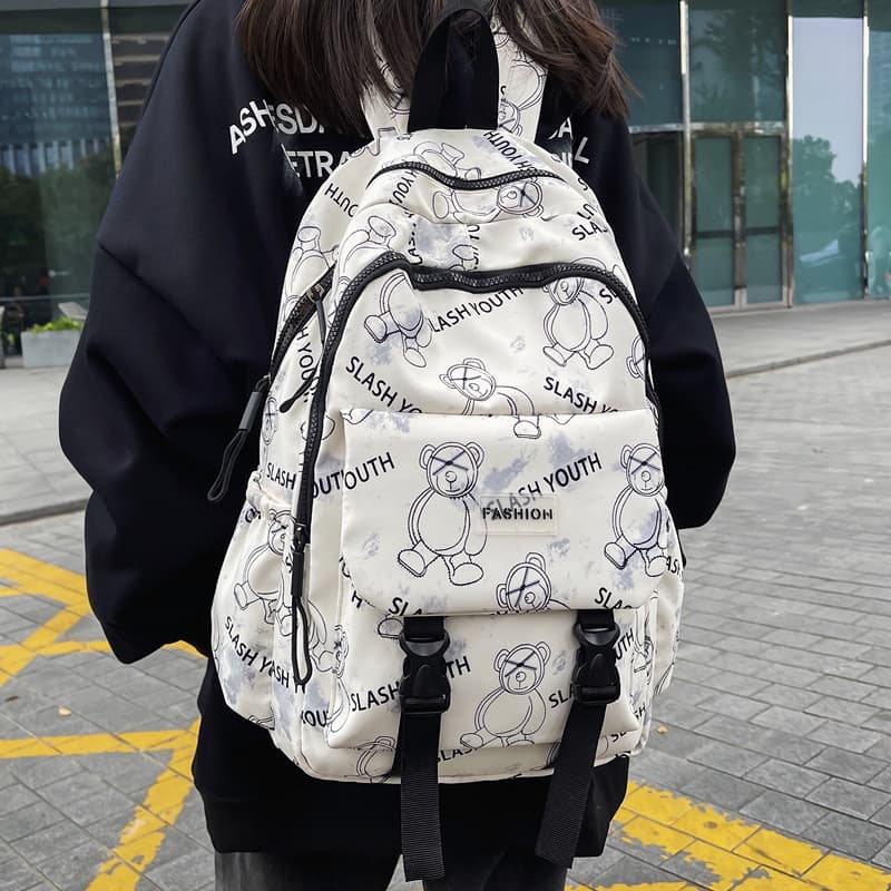 Hong Kong Estilo Versão Coreana Graffiti Mochila Feminina Novo Estilo Estudante Universitário Mochila Masculina Grande C