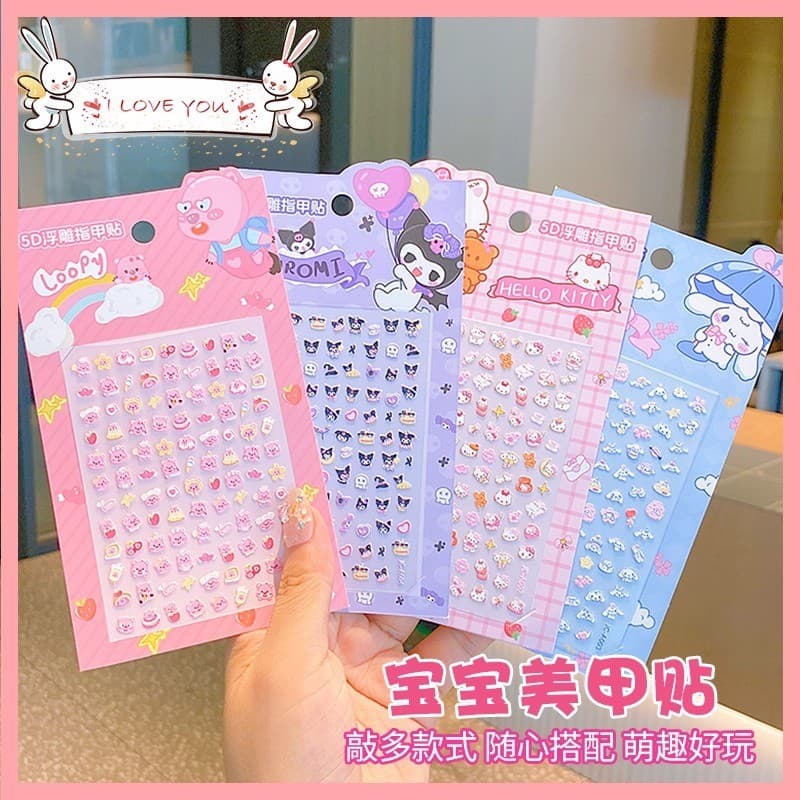 Crianças 5D em relevo adesivos de unhas menina Kuromi desenhos animados adesivos decoração à prova dwaterproof água bebê