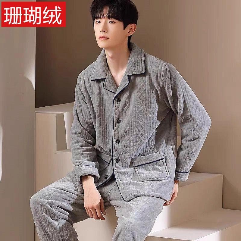 Coral velo pijamas masculinos inverno forro de lã espessamento outono inverno flanela Loungewear terno 2025 novo estilo