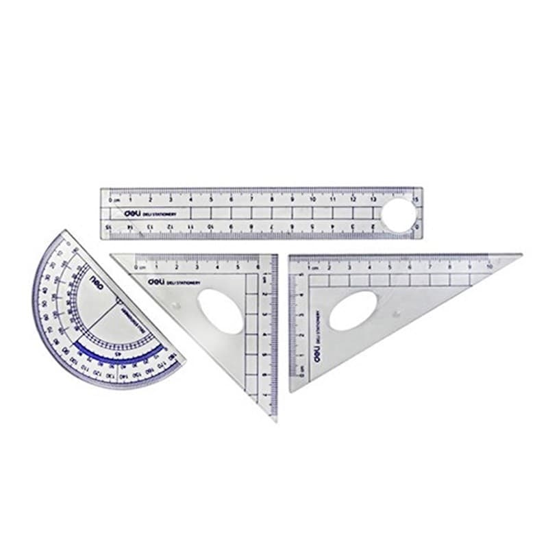 Deli 9597 Conjunto de régua de estudante + régua triangular + transferidor conjunto de 4 peças