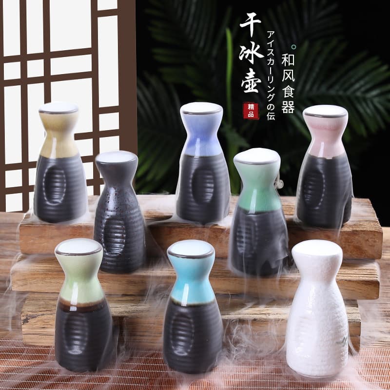Sashimi arranjo de gelo seco decoração gelo seco pequeno pote ornamentos de gelo seco vaso de gelo seco salmão frutos do