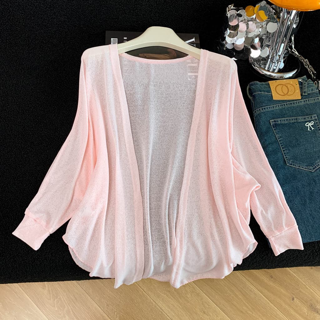 Estilo solto rosa Cardigan topo feminino verão novo estilo estilo fino Super fada protetor solar blusa solta preg