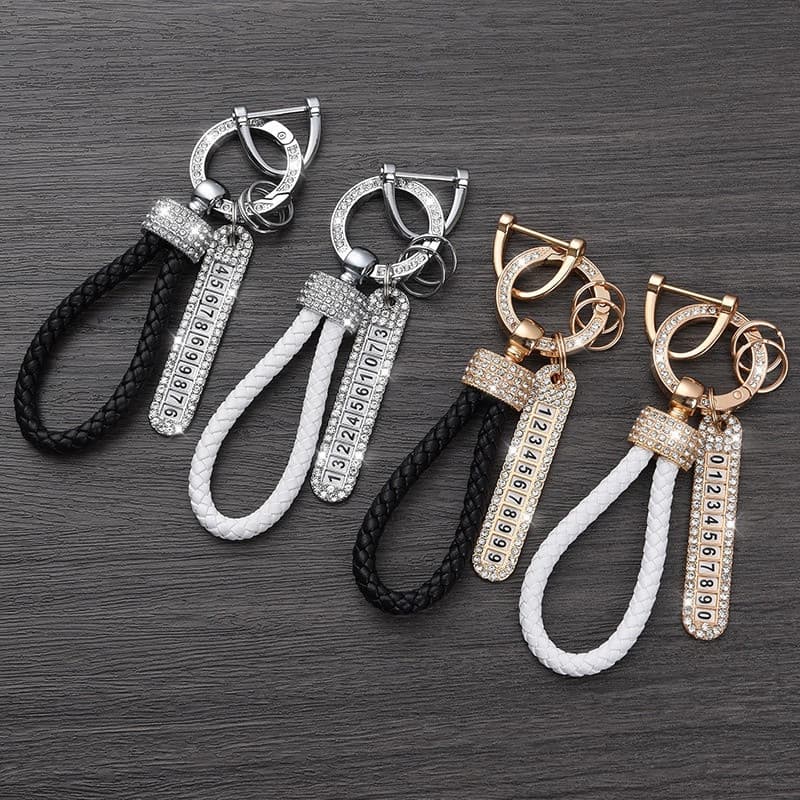 Chaveiro de Cristal Feminino, Chaveiro de Couro Luxuoso Anti-Perda, Chaveiro de Couro PU Feito à Mão, Chaveiro de Corda