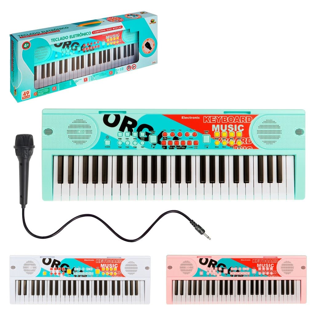Teclado Musical Infantil 49 Teclas Portátil Educativo Com Microfone Usb E Funções De Demonstração