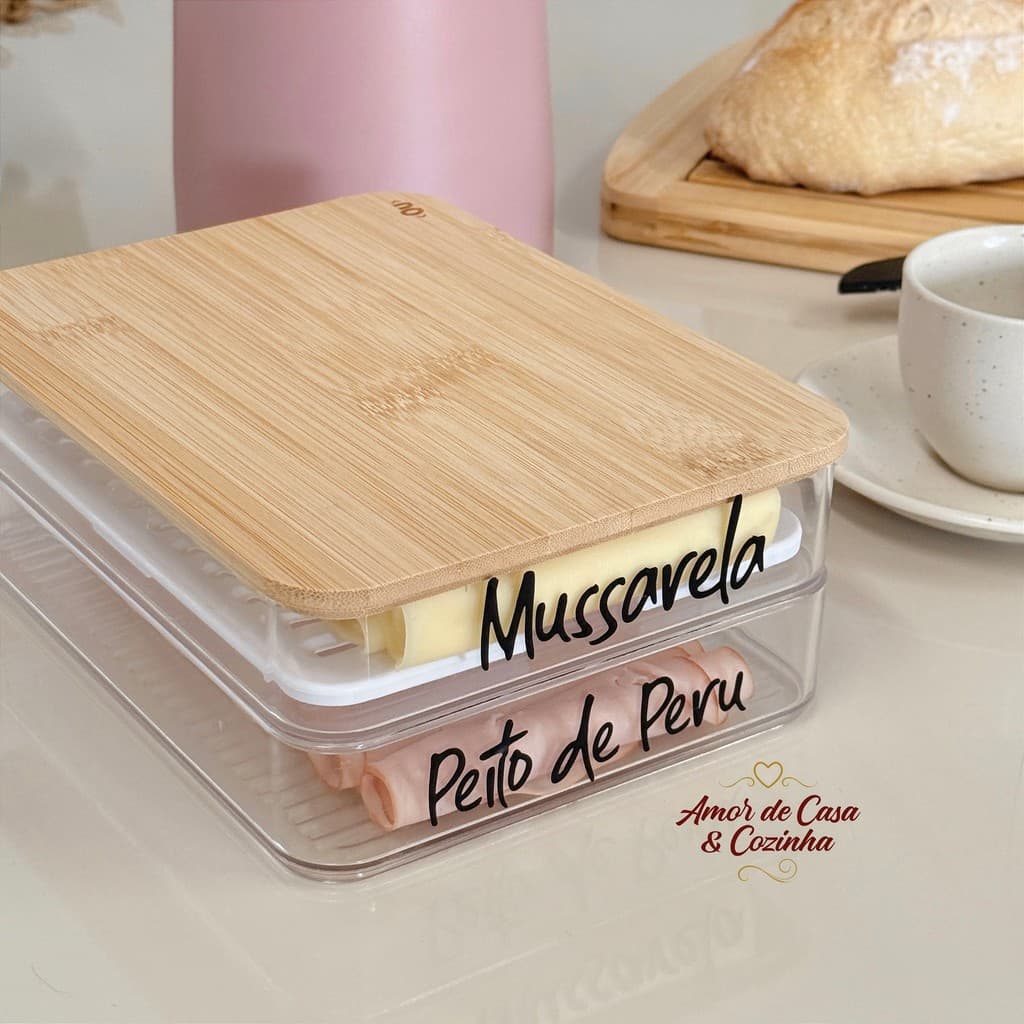 PORTA FRIOS DUPLO CLEAR ESPECIAL TAMPA DE BAMBU NATURAL PERSONALIZADO