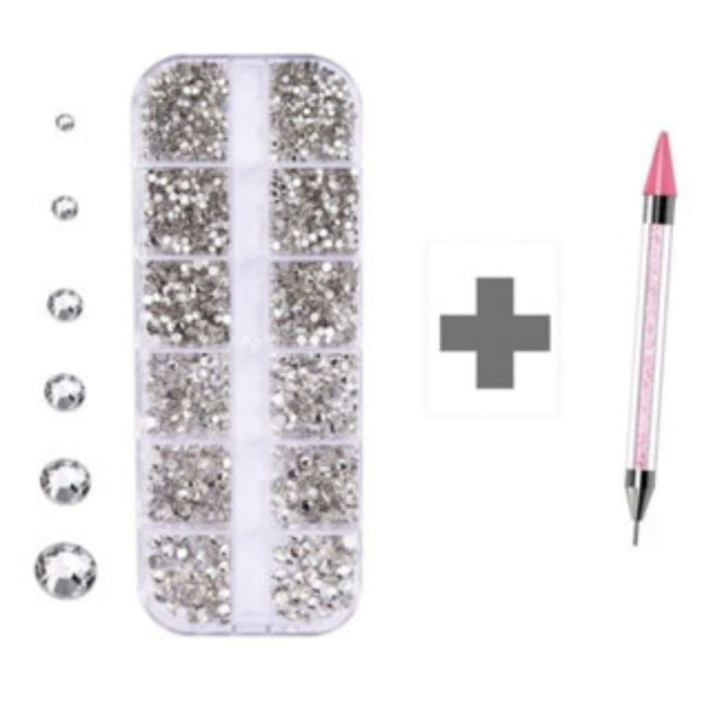 Kit De Unha Nail 1 caixa de Pedrinhas Pratas para Decoração + Caneta Pega Strass