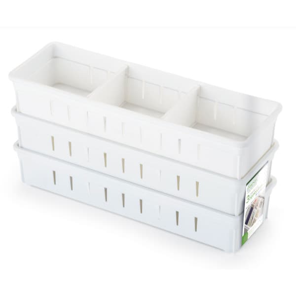 Kit com 3 Organizadores de Gaveta – Porta Talheres e Objetos em Plástico Branco