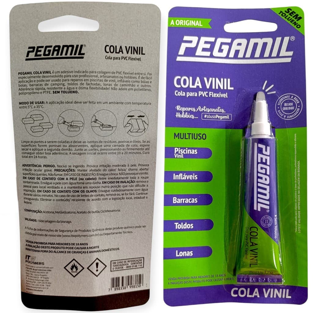 Cola Vinil Pegamil 17g Multiuso Reparo PVC Flexível Piscinas Infláveis – Artesanato Laços Lonita e Apliques EVA