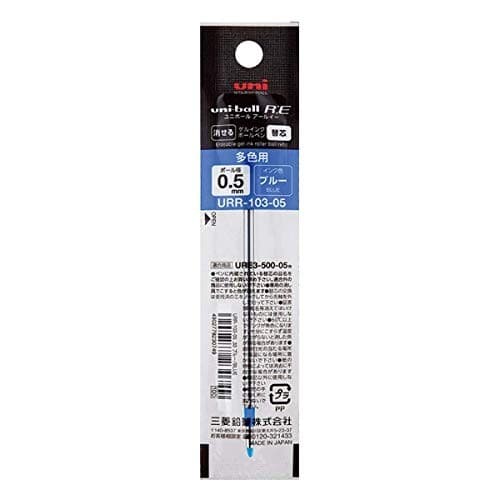 Recargas para caneta esferográfica apagável tricolor Mitsubishi Pencil, Uni-ball R:E URR103-05 (0,5 mm), azul, conjunto