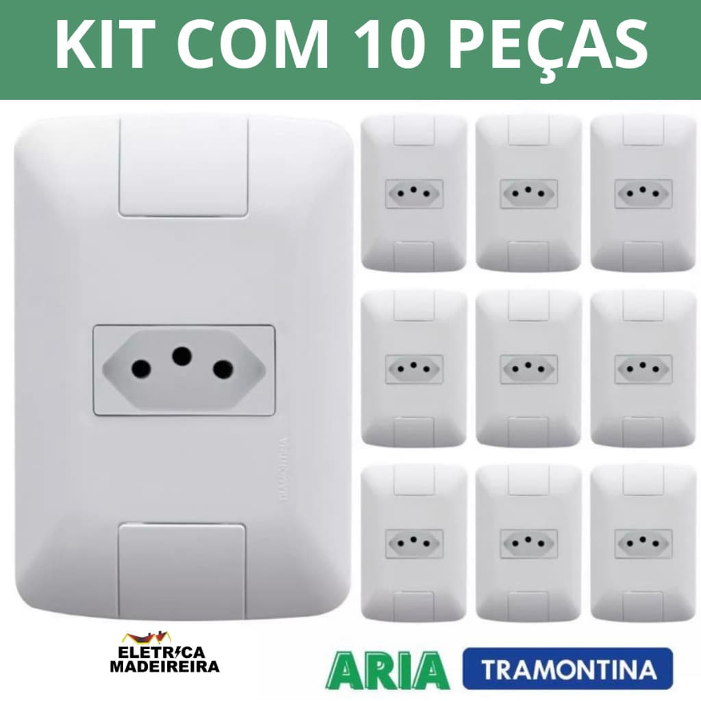 Kit 10 Conjuntos Tomada Simples 10A Tramontina Linha Aria