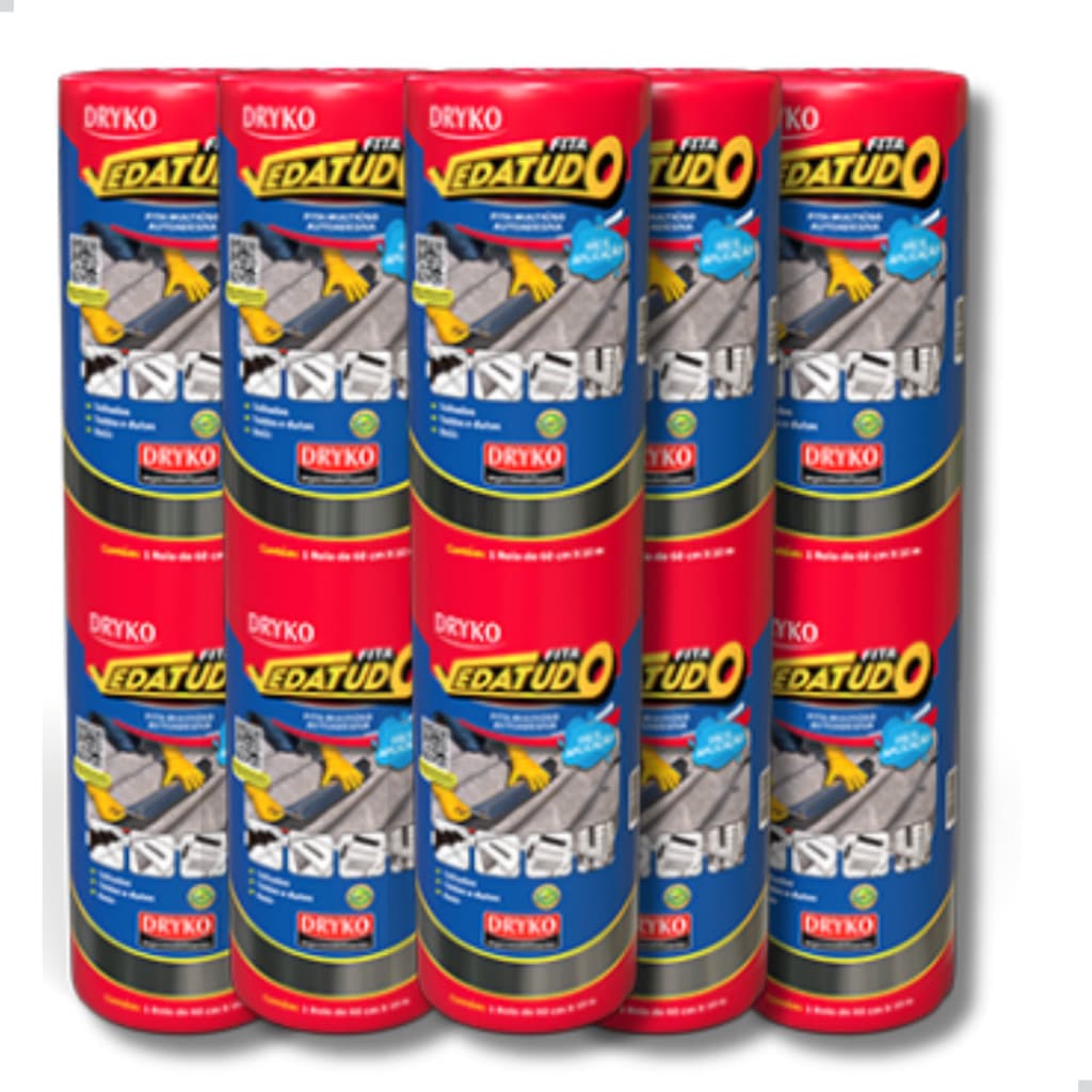 KIT 5 Fita Asfáltica Autoadesiva Dryko VedaTudo 60cmX10M Solução Impermeável Durável Telhados Calhas