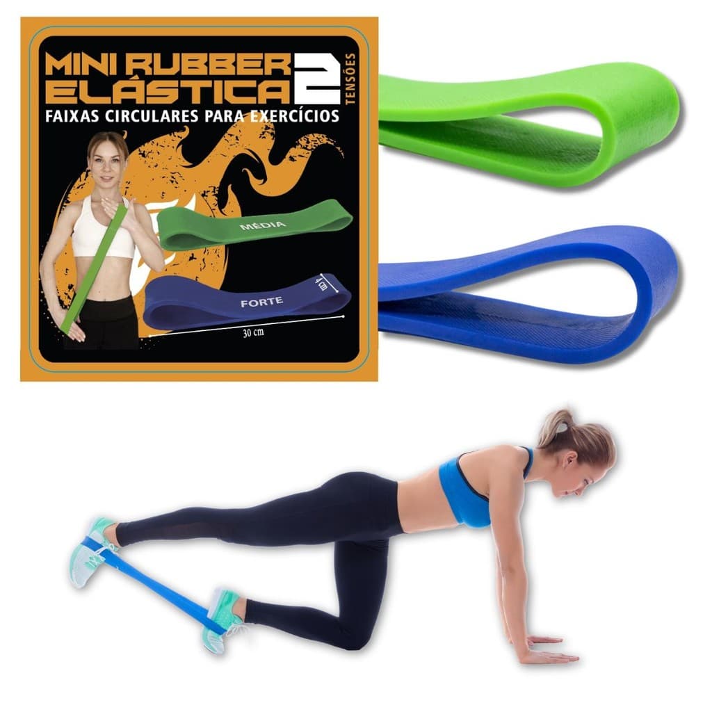 Kit Mini Rubber Elástica para Exercícios Média + Forte