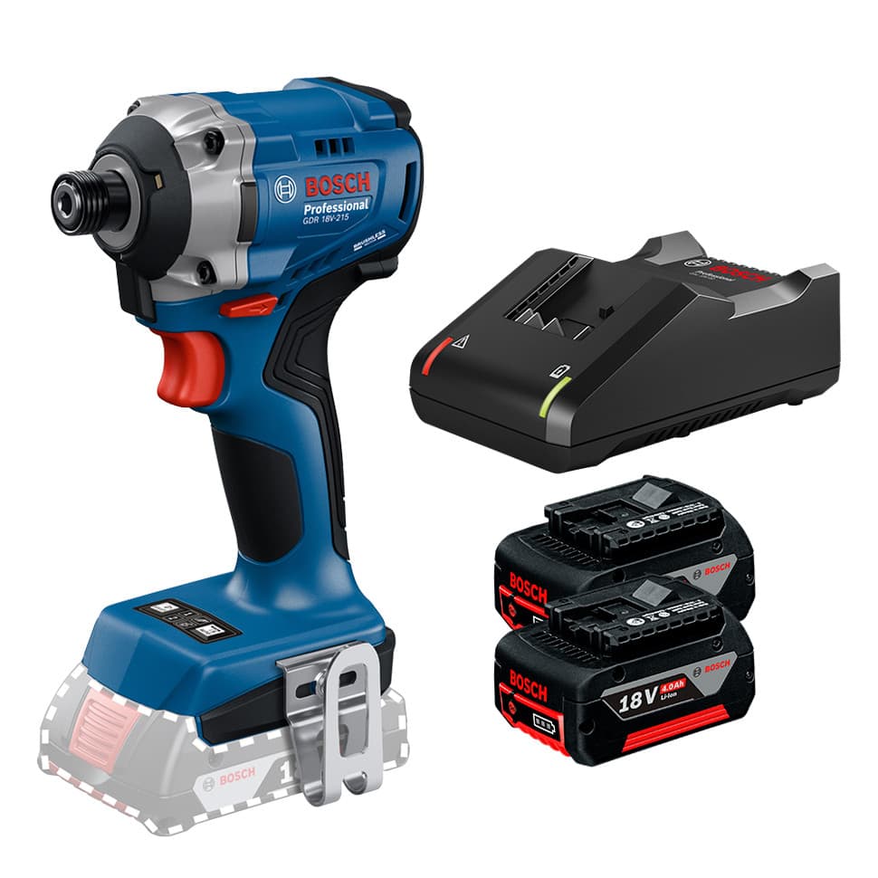 Parafusadeira de Impacto 1/4" Motor BL GDR 18V-215 + 2 Baterias GBA 18V 4Ah + Carregador GAL 18V-40 (Bivolt)