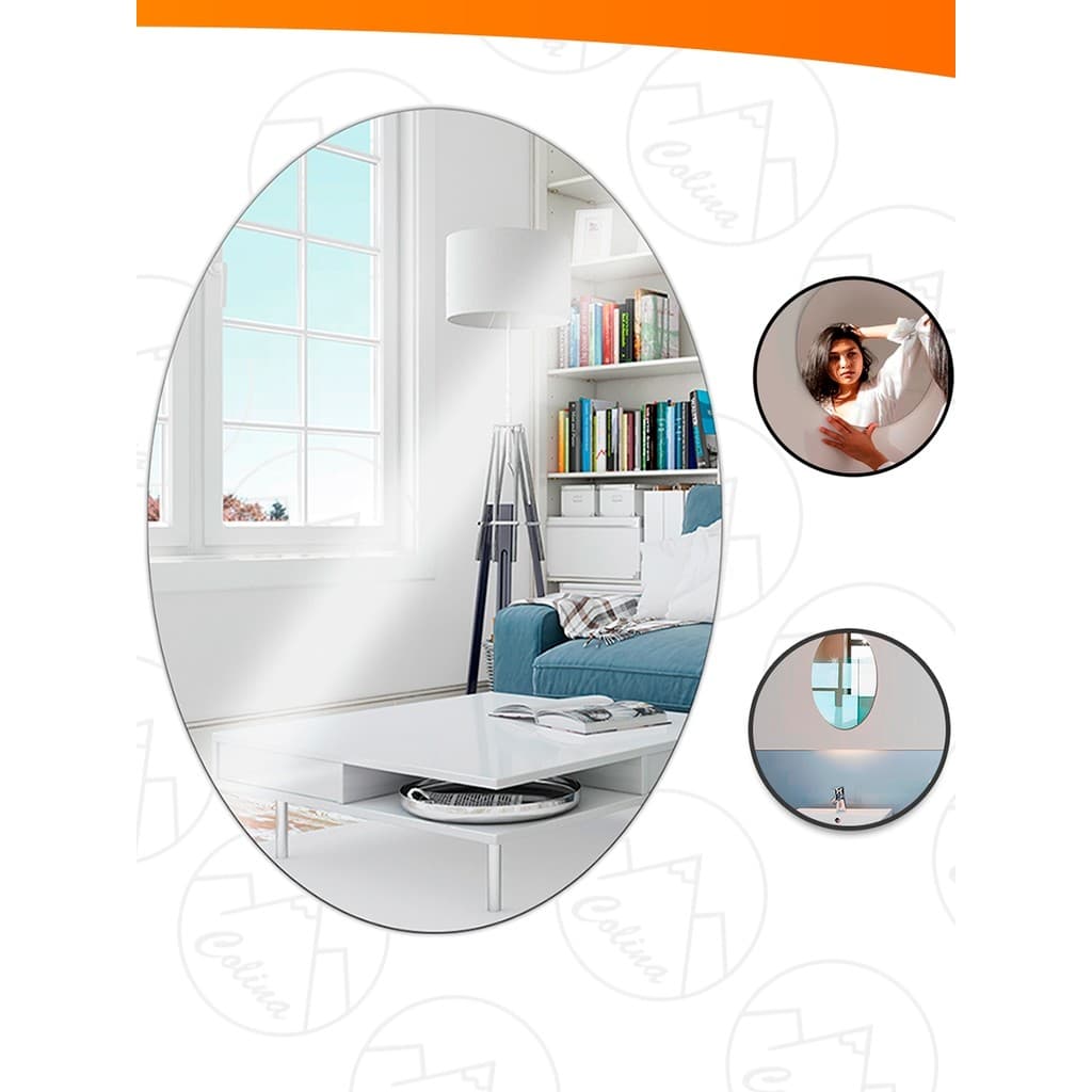 Espelho Placa 50x35 Adesivo Acrílico Oval Decorativo Quarto Sala Banheiro Nano Shop