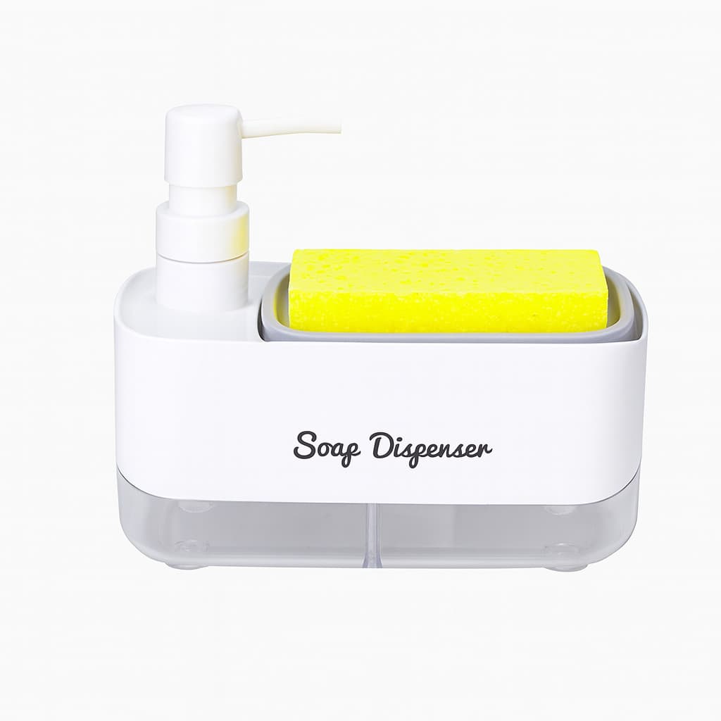 Dispenser De Detergente Sabão Com Suporte Pia Porta Bucha Organização Cozinha + Esponja