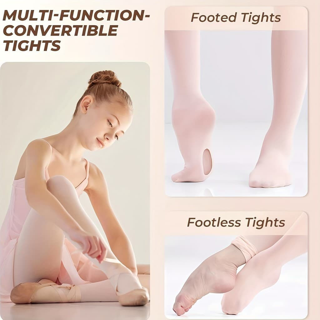 1 peça, Meia-calça para meninas, Meia-calça com detalhes vazados, Meia-calça de ballet para meninas, Collants cor de pel