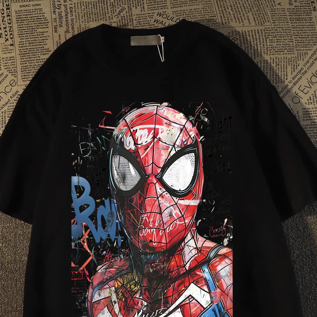 Camiseta Unissex Oversized Plus Size Feminina Masculina Preta  Unissex  Estampa da Spider Man Gothic Anime Camisa Juveni