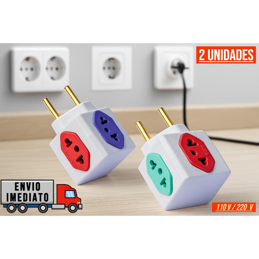 Kit 2 Adaptador de Tomada Cubo Colorido 4 Entradas Bivolt Universal Multifunção