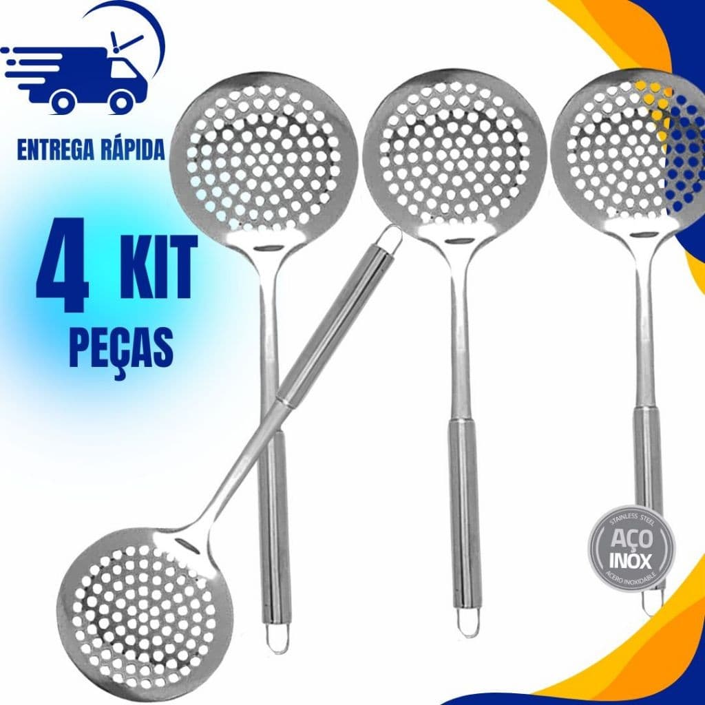 KIT 4 Escumadeira de Arroz Aço Inox Açougue Cozinheiro Restaurante