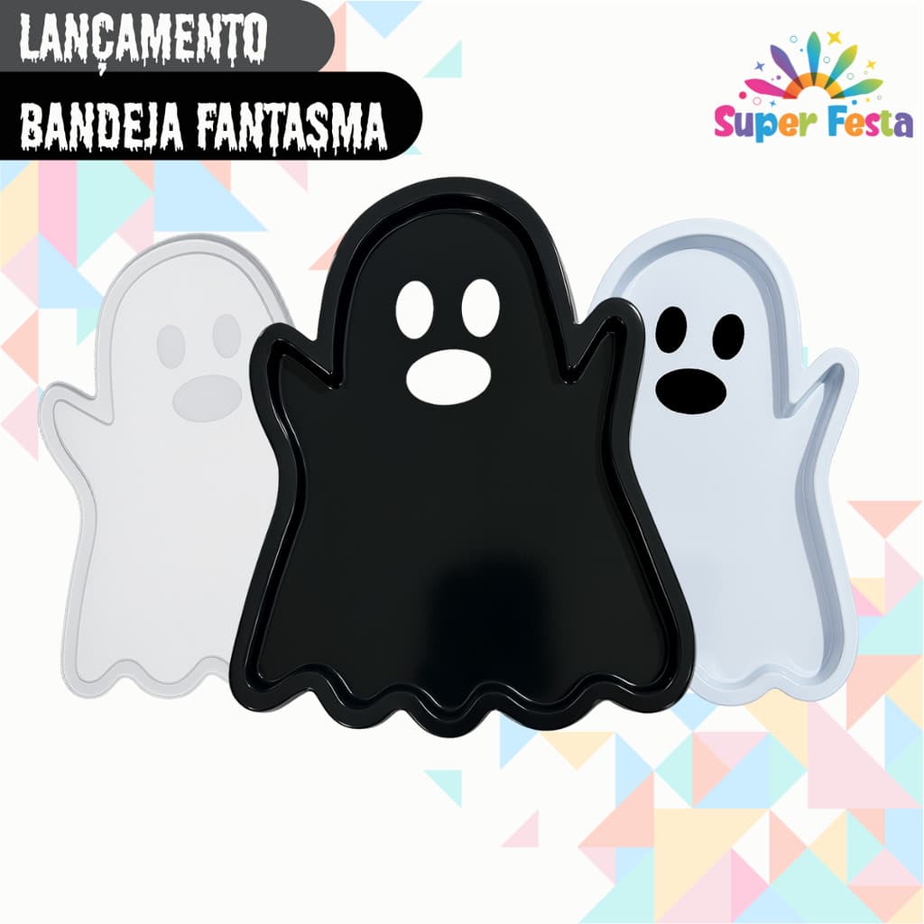 Kit c/ 3 Bandejas Petisqueira Halloween Fantasma Decoração Festa
