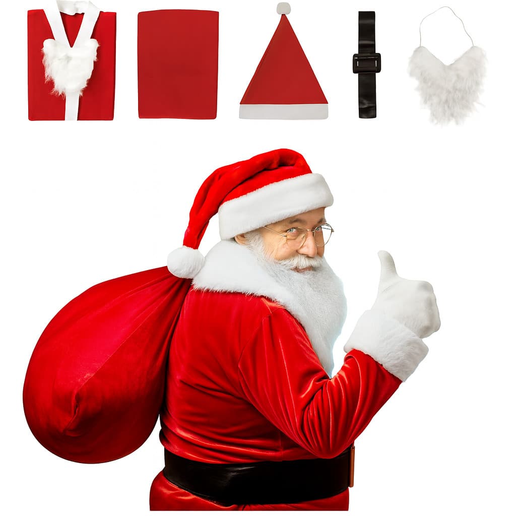 Roupa Papai Noel Natalina Veludo Luxo Completa Blusão Calça Gorro Cinto Barba
