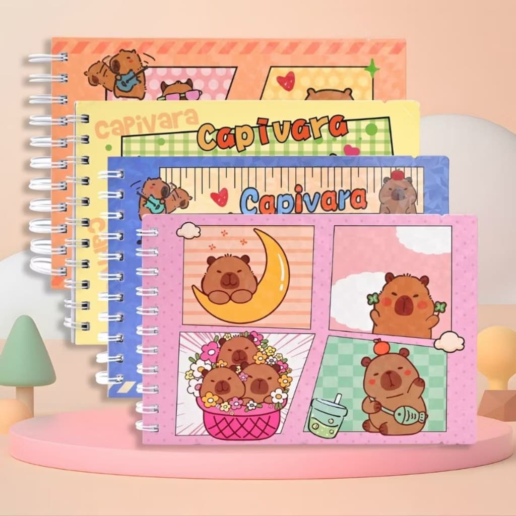 Caderno Desenho Pintura Capa Dura Capivara Fofo | Modelo Simples ou Premium | A5