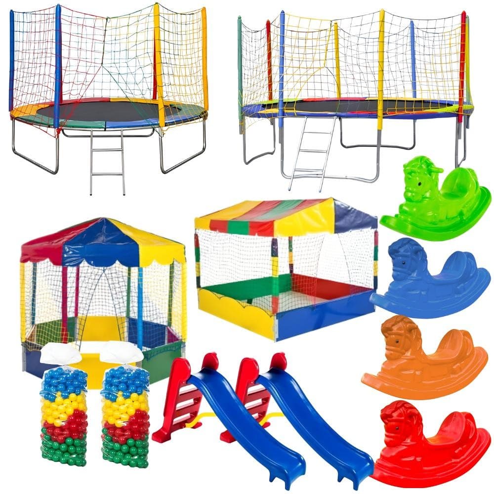 Cama Elástica Nacional Piscina de Bolinhas Escorregador Gangorras e Bolinhas Coloridas