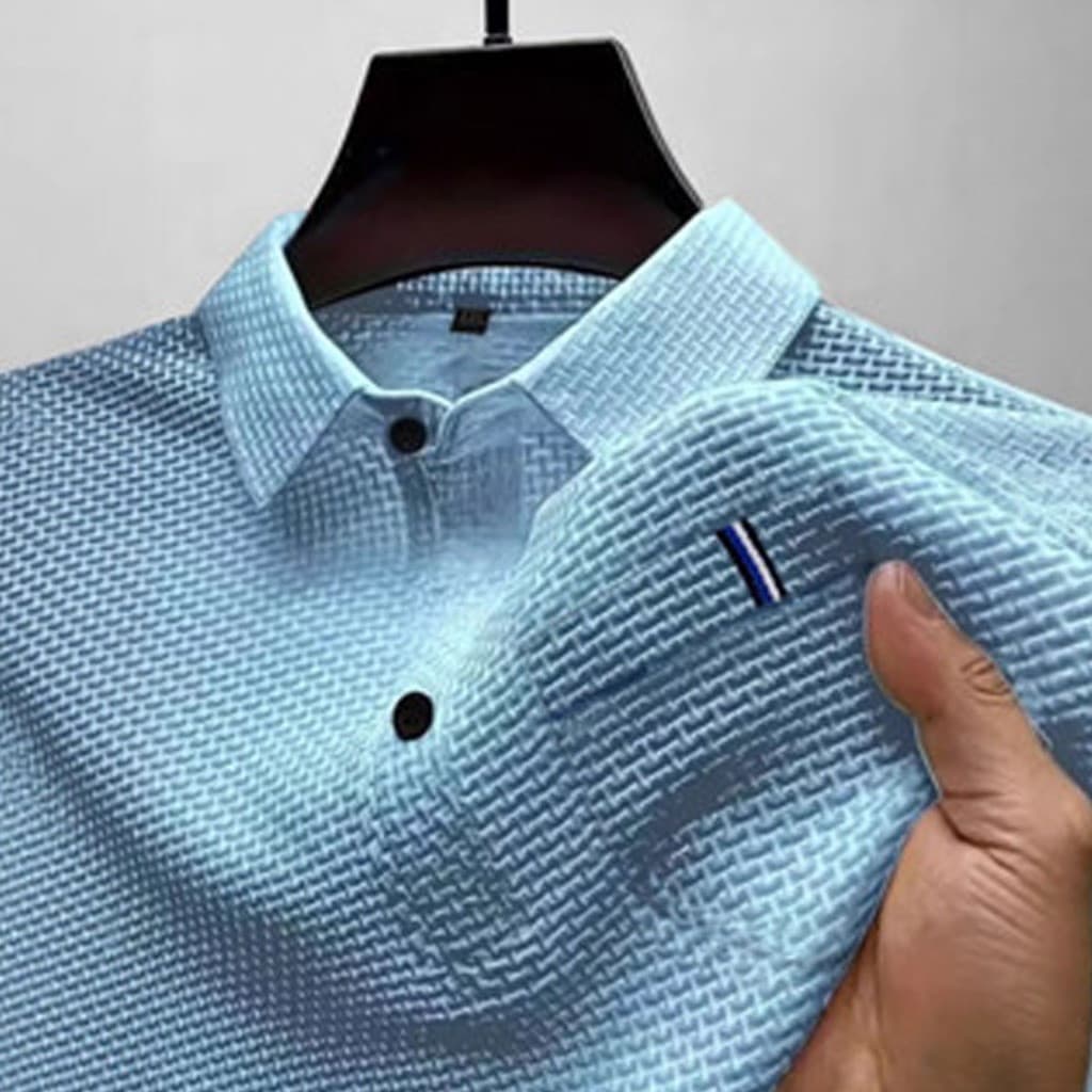 Camisa Polo Masculina Simples de Seda Gelada, Manga Curta, Solta, Versátil e Confortável Re JUHJ