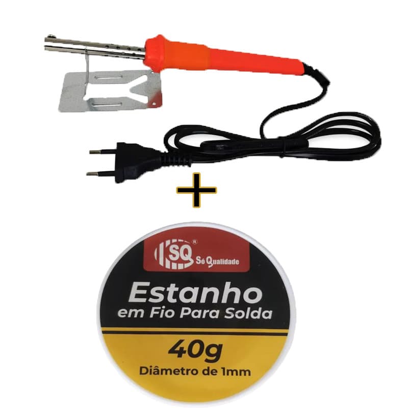 KIT Ferro de Solda + Fio de solda Estanho 40G 1mm 40 a 100w 110/220V Com Suporte