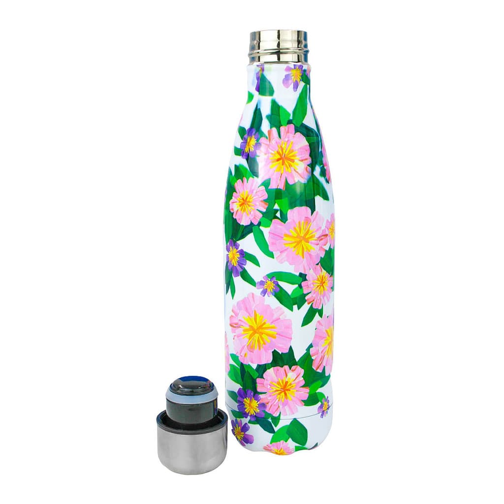 Garrafa Térmica de Aço Inox Estampada Flores 500ml Elegante