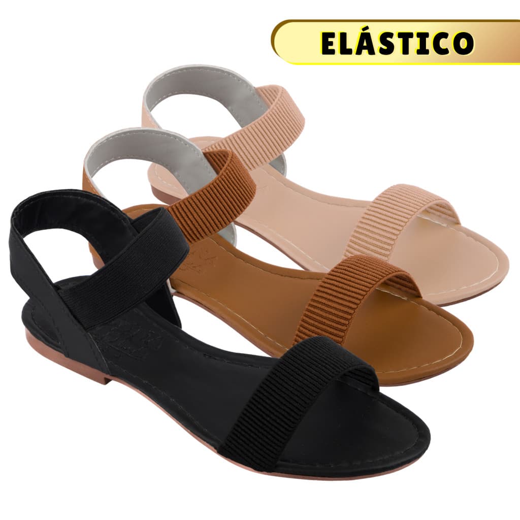 Sandália Feminina Rasteirinha Rasteira Confortável Elástico Calce Fácil