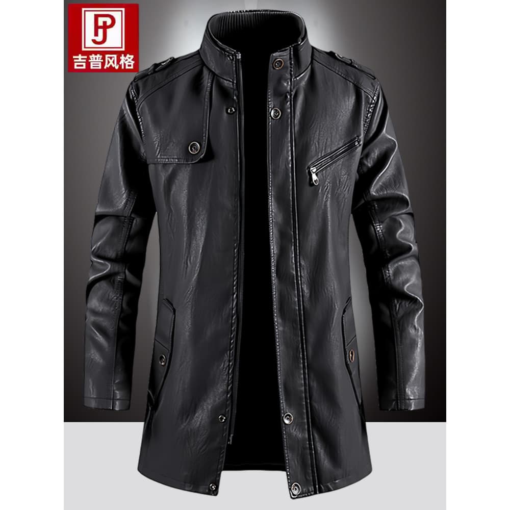 Haining jaqueta de couro masculina primavera outono jaqueta de couro masculina gola alta jaqueta de couro de comprimento