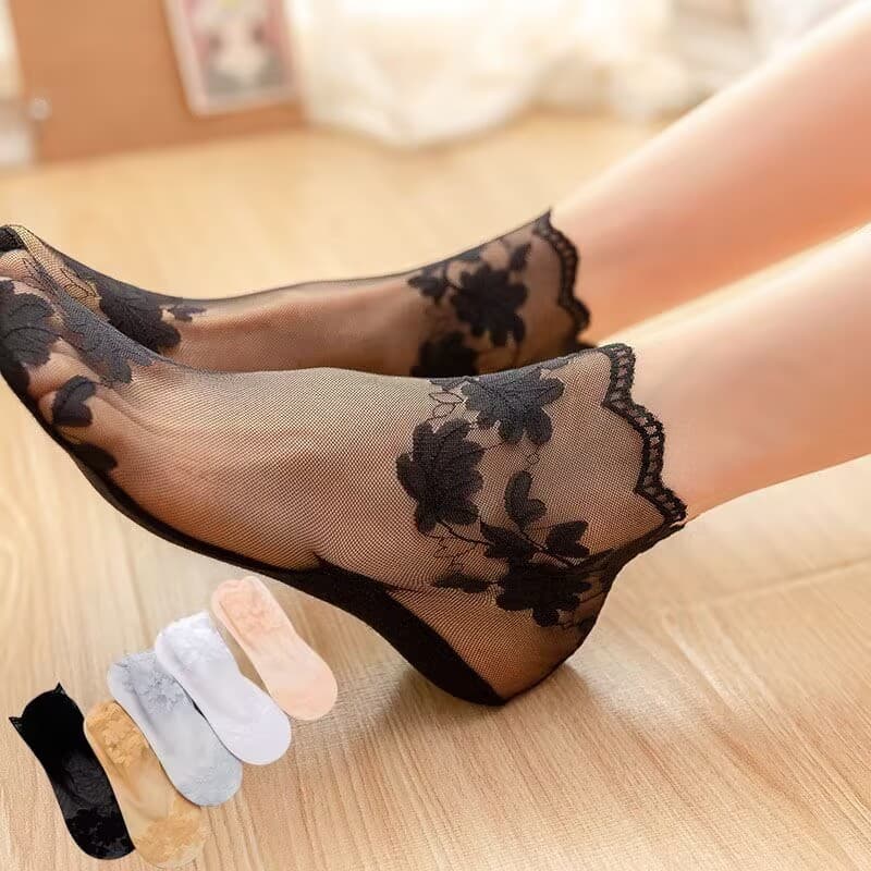 Novo estilo meias femininas verão meias de renda fina fundo de algodão curto tubo médio barco meias oco respirável Anti-