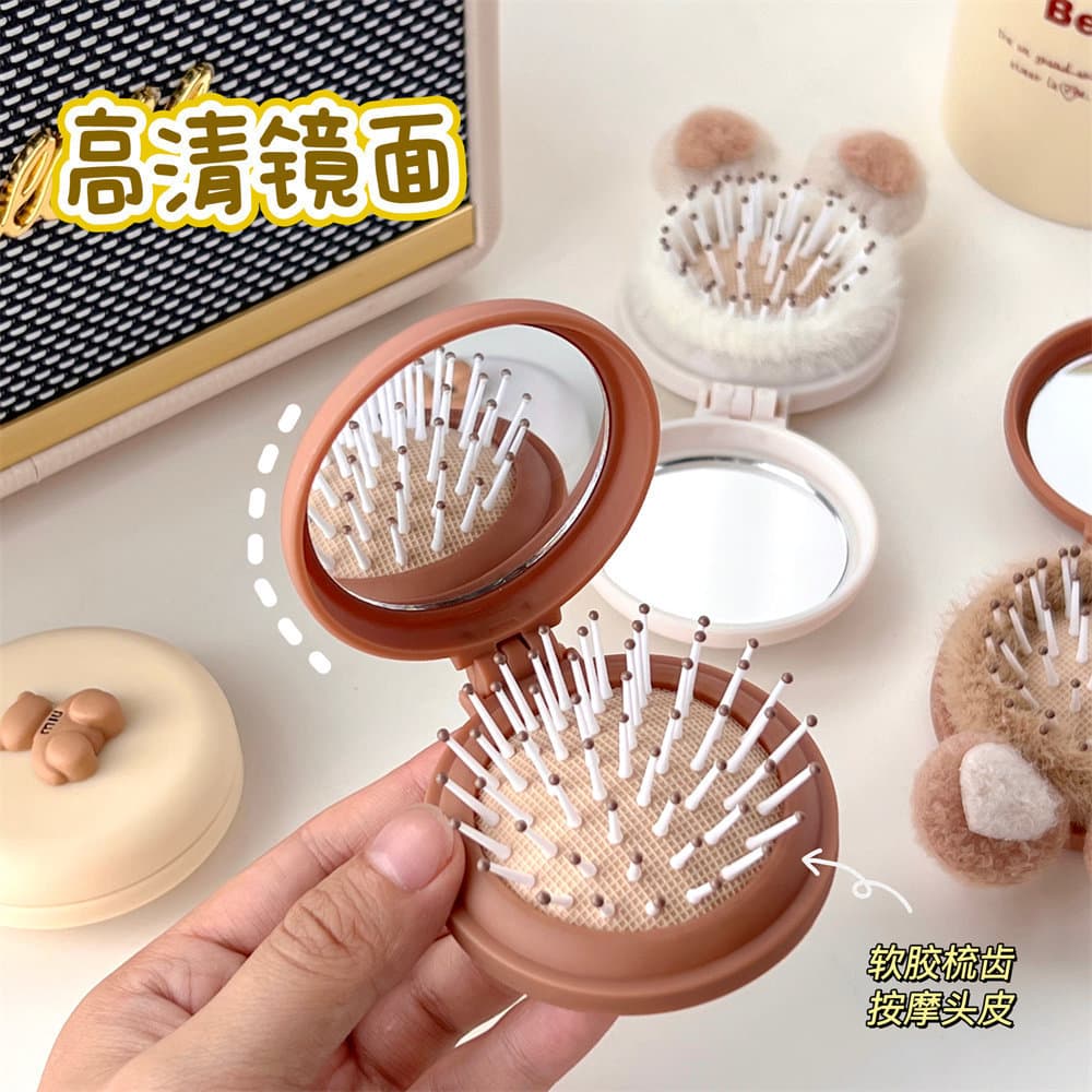 Yiwu pequeno presente almofada de ar pente bonito urso portátil massagem pente dobrável Airbag pente Mini menina coração
